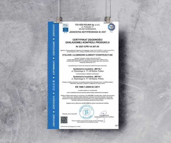 We have obtained the EN-1090-1 certificate!